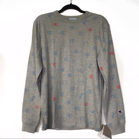 NWT Champion Gray Heritage Tee All Over Logo - Picture 4 of 8